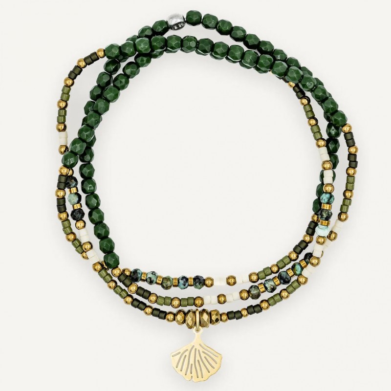 Collier & Bracelet GINKO 3 tours - Perles Japonaises vertes & Turquoise Africaine - TÊTES BLONDES Collier & Bracelet GINKO 3 tours - Perles Japonaises vertes & Turquoise Africaine - TÊTES BLONDES