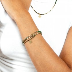 Collier & Bracelet GINKO 3 tours - Perles Japonaises vertes & Turquoise Africaine