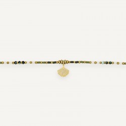 Collier & Bracelet GINKO 3 tours - Perles Japonaises vertes & Turquoise Africaine