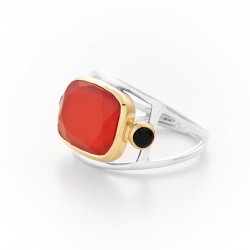 Bague large en Argent Doré- Anneau & Rectangle Onyx rouge TAILLE 56