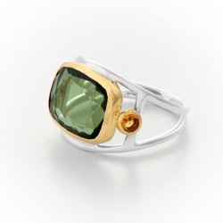 Bague large en Argent Doré- Anneau & Rectangle Tourmaline verte TAILLE 56