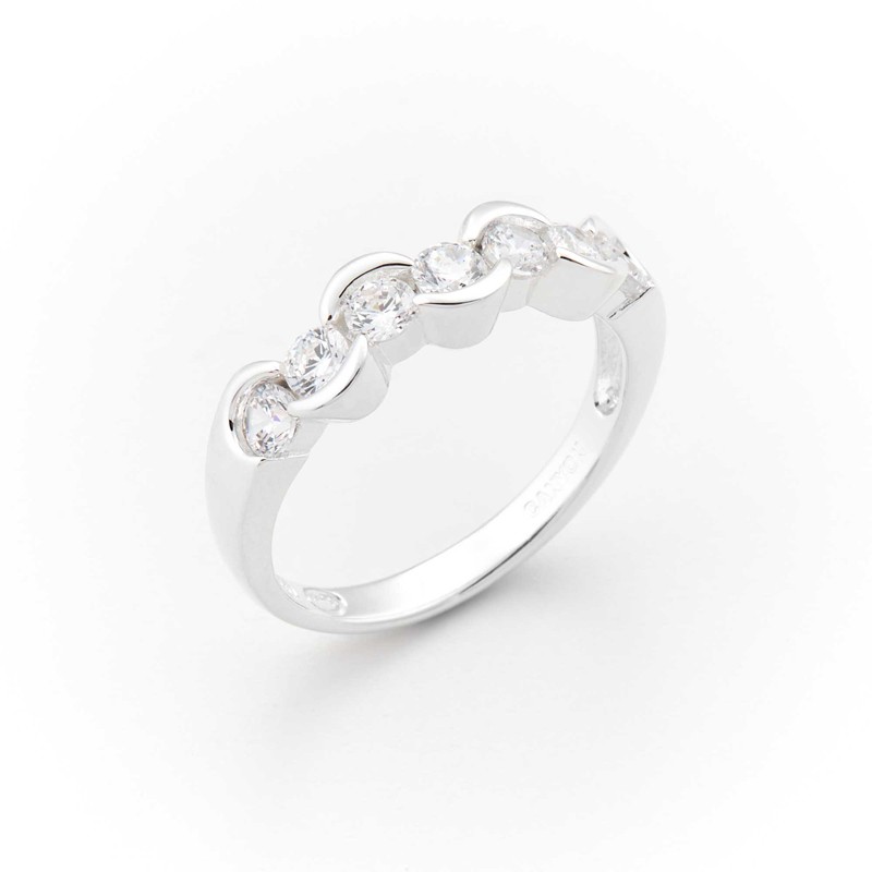 Bague fine en argent - Anneau Arcs & Oxydes blancs TAILLE 52