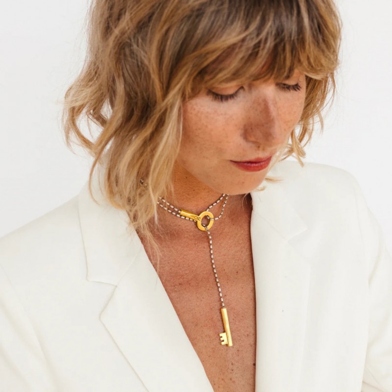 Collier court Captura chaîne plaqué argent & Clé dorée