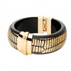 Bracelet Jonc large PARADIS REPTILE doré - Résine noire dorée - ARGELOUSE