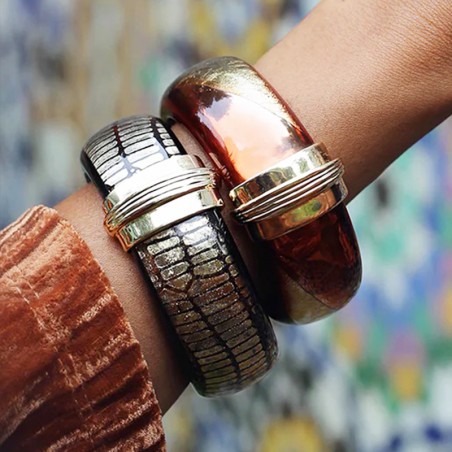 Motif Sauvage I Bracelet Zèbre Pour Femme - Doré et Blanc - Zébra I Bangle -Up