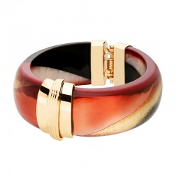 Bracelet Jonc large PARADIS SEPIA doré - Résine noire marron - ARGELOUSE