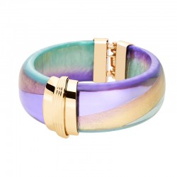 Bracelet Jonc large PARADIS AURORE doré - Résine verte violette - ARGELOUSE