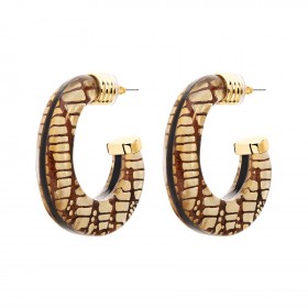 Boucles d'oreilles CREOLES PARADIS REPTILE doré - Résine noire dorée - ARGELOUSE