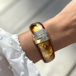 Bracelet Jonc large résine PARADIS CREPUSCULE doré - Ocre & Rouge