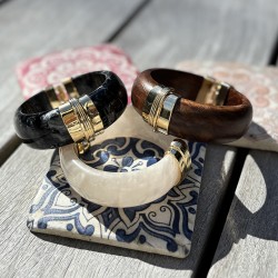Bracelet Jonc large résine PARADIS BLACK doré - Noir nacré