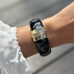 Bracelet Jonc large résine PARADIS BLACK doré - Noir nacré ARGELOUSE