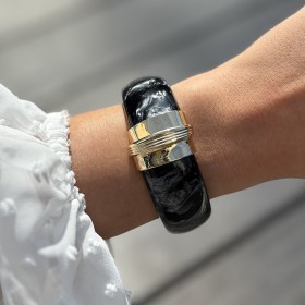 Bracelet Jonc large résine PARADIS BLACK doré - Noir nacré ARGELOUSE