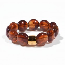 Bracelet élastiqué BOMBOM AMBRE - Perles pastilles bombées marron - PARABAYA