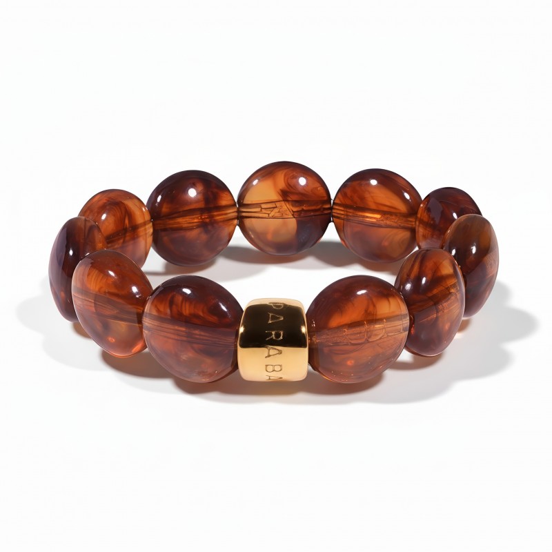 Bracelet élastiqué BOMBOM AMBRE - Perles pastilles bombées marron - PARABAYA