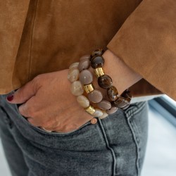 Bracelet élastiqué BOMBOM CACAO - Perles pastilles bombées chocolat