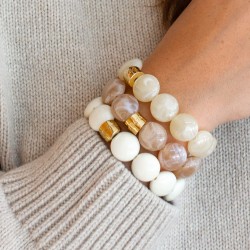 Bracelet élastiqué BOMBOM IVOIRE - Perles pastilles bombées ivoire