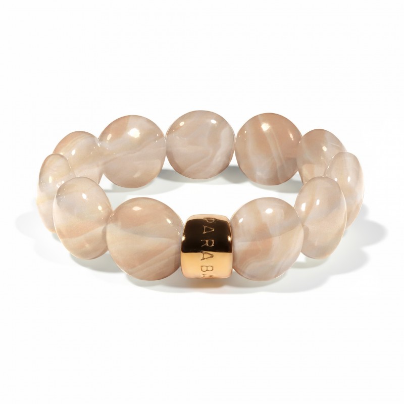 Bracelet élastiqué BOMBOM MACCHIATO - Perles pastilles bombées beige rosé - PARABAYA