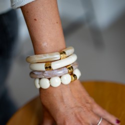 Bracelet élastiqué BOMBOM IVOIRE - Perles pastilles bombées ivoire