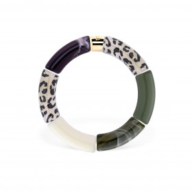 Bracelet jonc élastiqué CHAUD CACAO CAPI 2 - léopard blanc noir & Kaki - PARABAYA