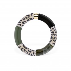Bracelet jonc élastiqué CHAUD CACAO CAPI 3- léopard noir & Kaki -PARABAYA