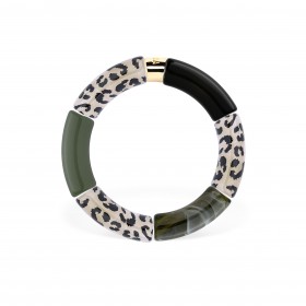 Bracelet jonc élastiqué CHAUD CACAO CAPI 3- léopard noir & Kaki -PARABAYA