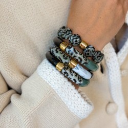 Bracelet jonc élastiqué CHAUD CACAO CAPI 3- léopard noir & Kaki