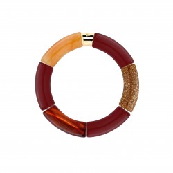 Bracelet jonc élastiqué CHAUD CACAO SOL 3- Orange ambre marbré chocolat pailleté doré - PARABAYA