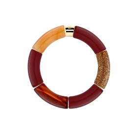 Bracelet jonc élastiqué CHAUD CACAO SOL 3- Orange ambre marbré chocolat pailleté doré - PARABAYA