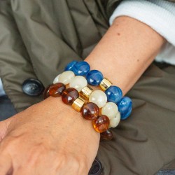 Bracelet élastiqué BOMBOM AMBRE - Perles pastilles bombées marron