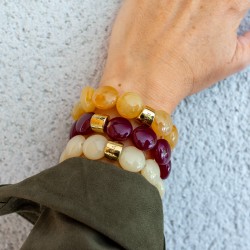 Bracelet élastiqué BOMBOM MIEL - Perles pastilles bombées brun orangé