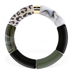 Bracelet jonc élastiqué CHAUD CACAO CAPI 1- léopard marbré & Kaki PARABAYA