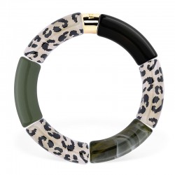 Bracelet jonc élastiqué CHAUD CACAO CAPI 3- léopard noir & Kaki PARABAYA