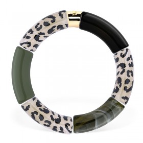 Bracelet jonc élastiqué CHAUD CACAO CAPI 3- léopard noir & Kaki PARABAYA