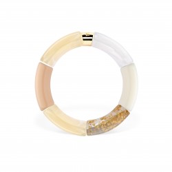 Bracelet jonc élastiqué CHAUD CACAO CREME 2 - Jaune blanc beige rosé & pailleté doré - PARABAYA
