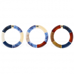 Bracelet jonc élastiqué CHAUD CACAO IGARAPE 3- Bleu marbré écailles & pailletes