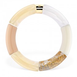 Bracelet jonc élastiqué CHAUD CACAO CREME 2 - Beige blanc marbré & paillettes PARABAYA