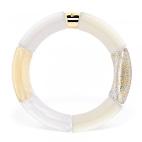 Bracelet jonc élastiqué CHAUD CACAO CREME 3 - Beige clair marbré & paillettes PARABAYA