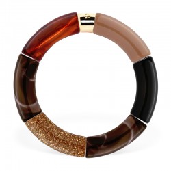 Bracelet jonc élastiqué CHAUD CACAO MOCA 2 - Noir écaille taupe & paillettes PARABAYA