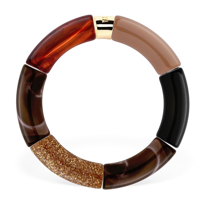 Bracelet jonc élastiqué CHAUD CACAO MOCA 2 - Noir écaille taupe & paillettes PARABAYA