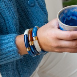 Bracelet jonc élastiqué CHAUD CACAO IGARAPE 1-  Bleu, beige & blanc marbré