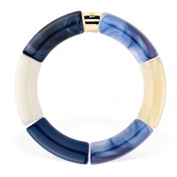 Bracelet jonc élastiqué CHAUD CACAO IGARAPE 1-  Bleu, beige & blanc marbré PARABAYA