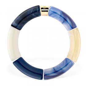 Bracelet jonc élastiqué CHAUD CACAO IGARAPE 1-  Bleu, beige & blanc marbré PARABAYA