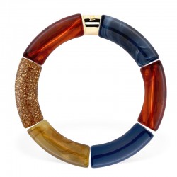Bracelet jonc élastiqué CHAUD CACAO IGARAPE 3- Bleu marbré écailles & pailletes PARABAYA