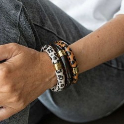 Bracelet jonc élastiqué MAS GRAOU POR FAVOR GRAOU 2- Léopard brun & noir