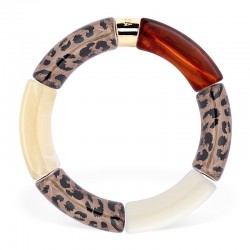 Bracelet jonc élastiqué MAS GRAOU FELI 3 - Léopard écaille blanc crème PARABAYA