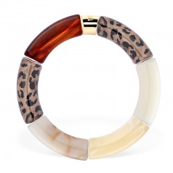 Bracelet jonc élastiqué MAS GRAOU FELI 2 - Léopard écaille blanc crème PARABAYA