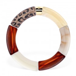Bracelet jonc élastiqué MAS GRAOU FELI 1- Léopard écaille blanc crème PARABAYA