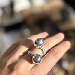 Grosse bague Métal ajustable SPHERIK - Deux anneaux avec boules TAILLE 53