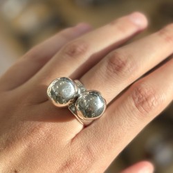 Grosse bague Métal ajustable SPHERIK - Deux anneaux avec boules TAILLE 53