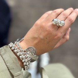 Grosse bague Métal ajustable SPHERIK - Deux anneaux avec boules TAILLE 53